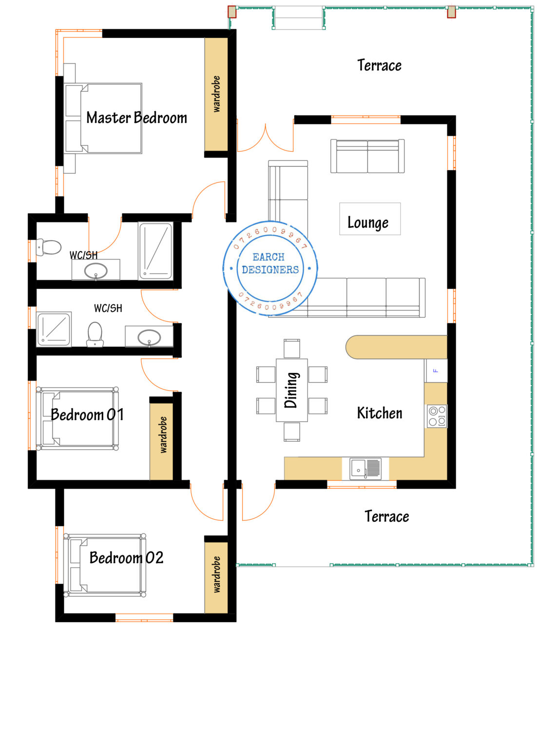 3 bedroom Bungalow free plan