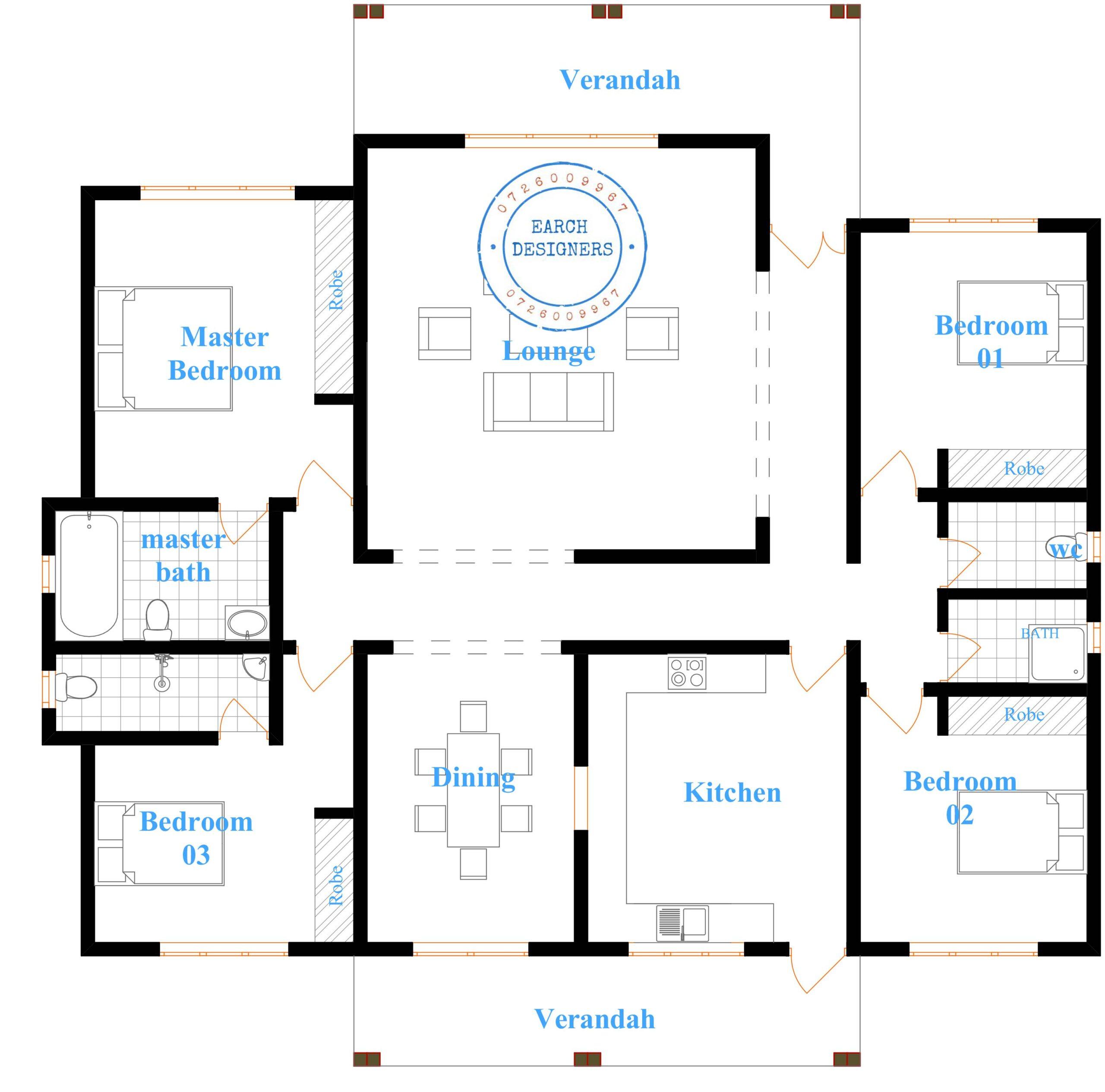 Modern 4 bedroom bungalow floor plan