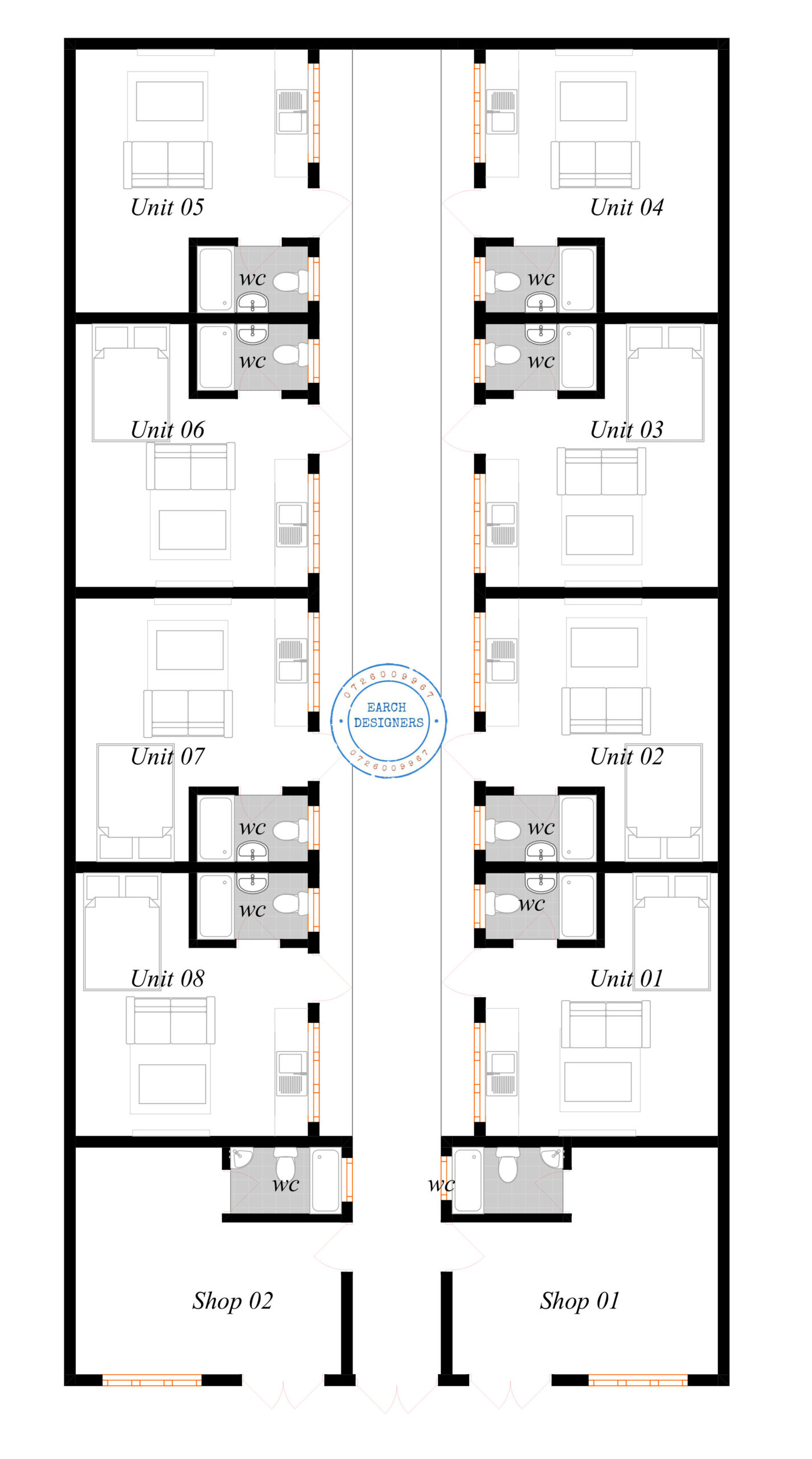 Bedsitter Units on a 40 x 80 (plan with measurement)