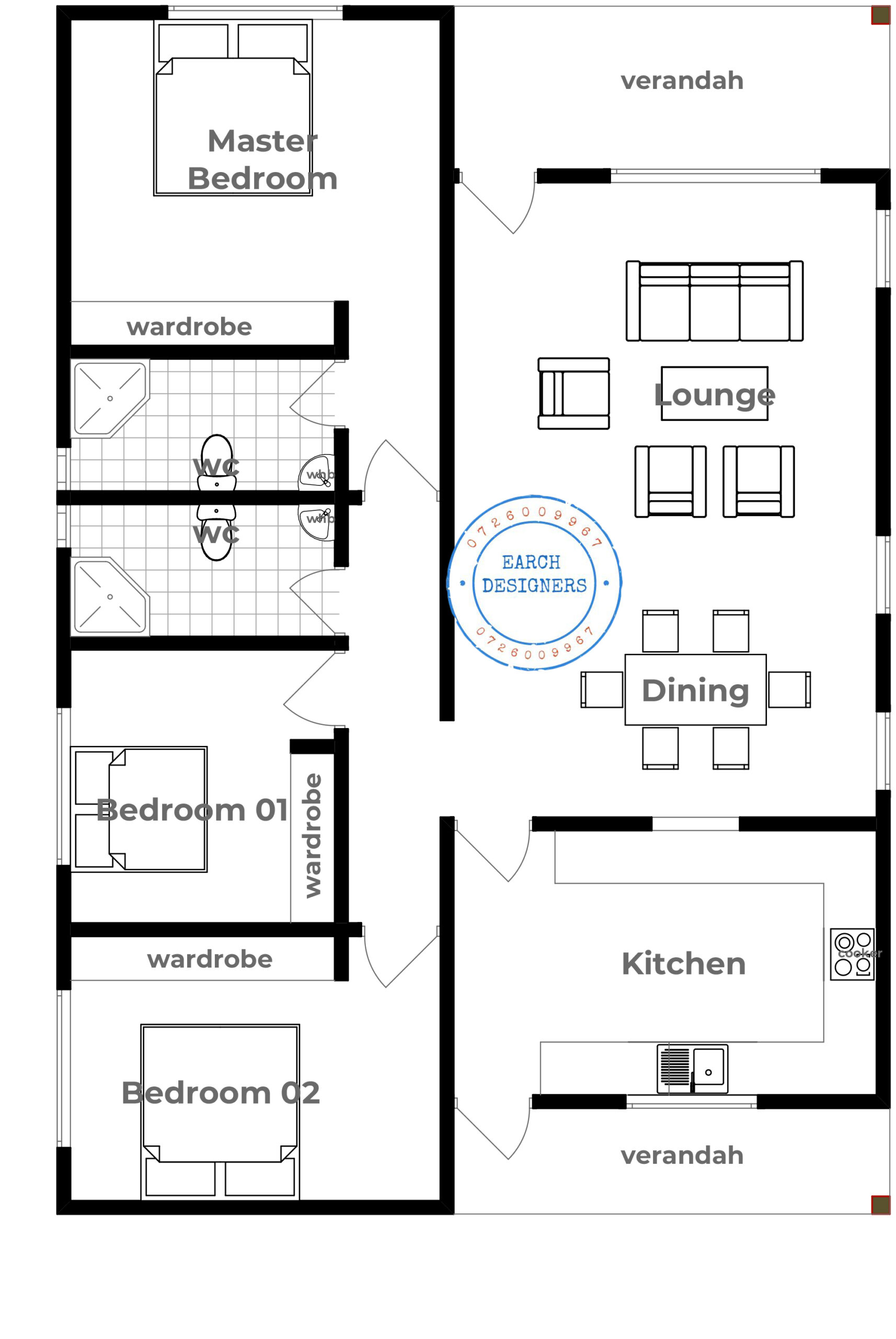 3 bedroom Bungalow (free plan with measurement)