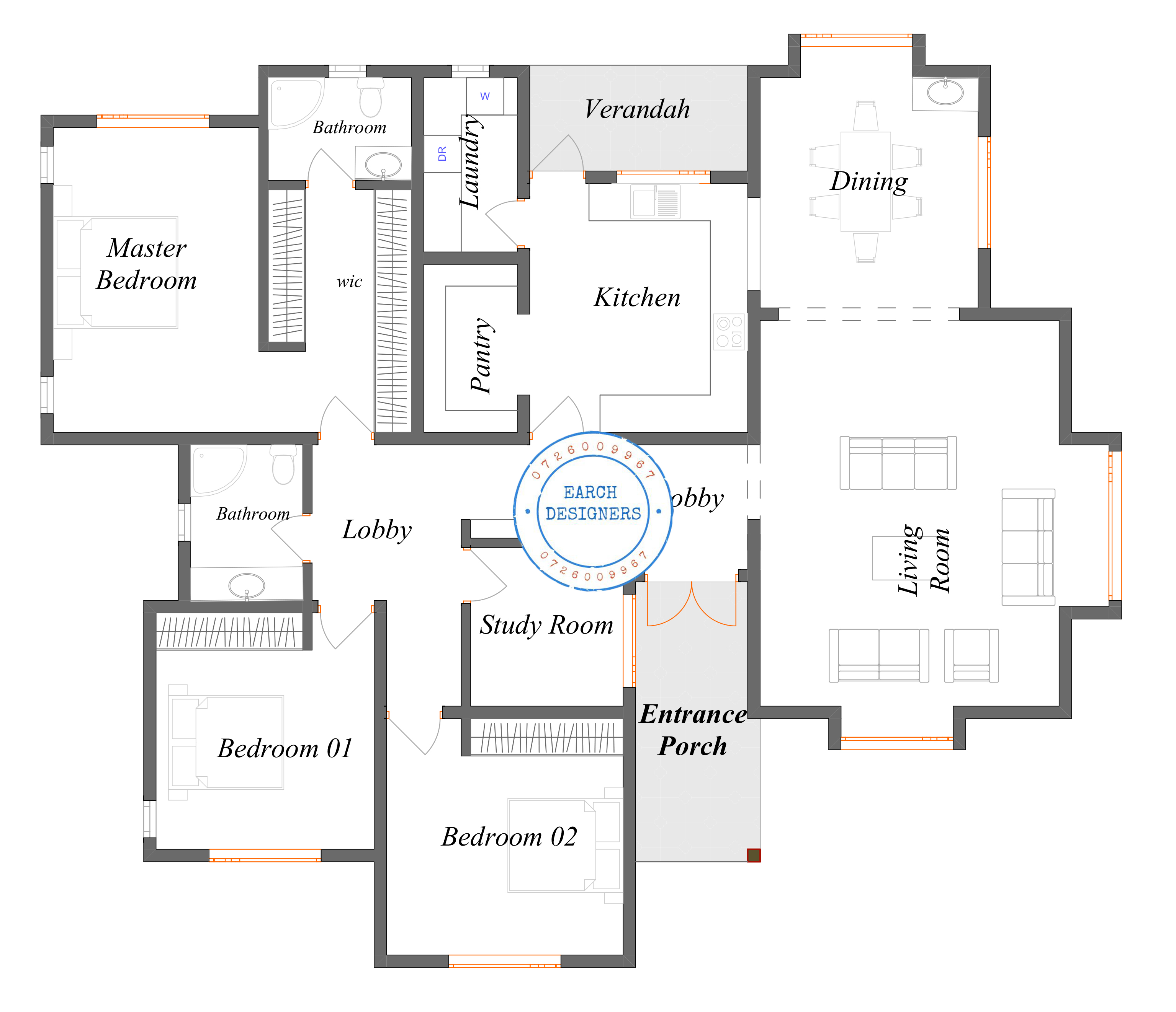 3 Bedroom House plan with measurement