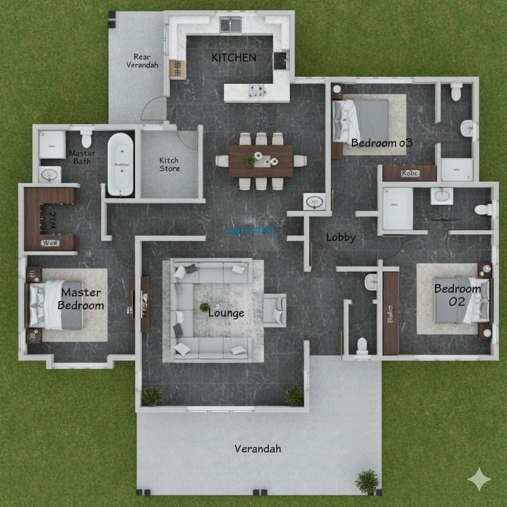 3 bedroom Bungalow floor design