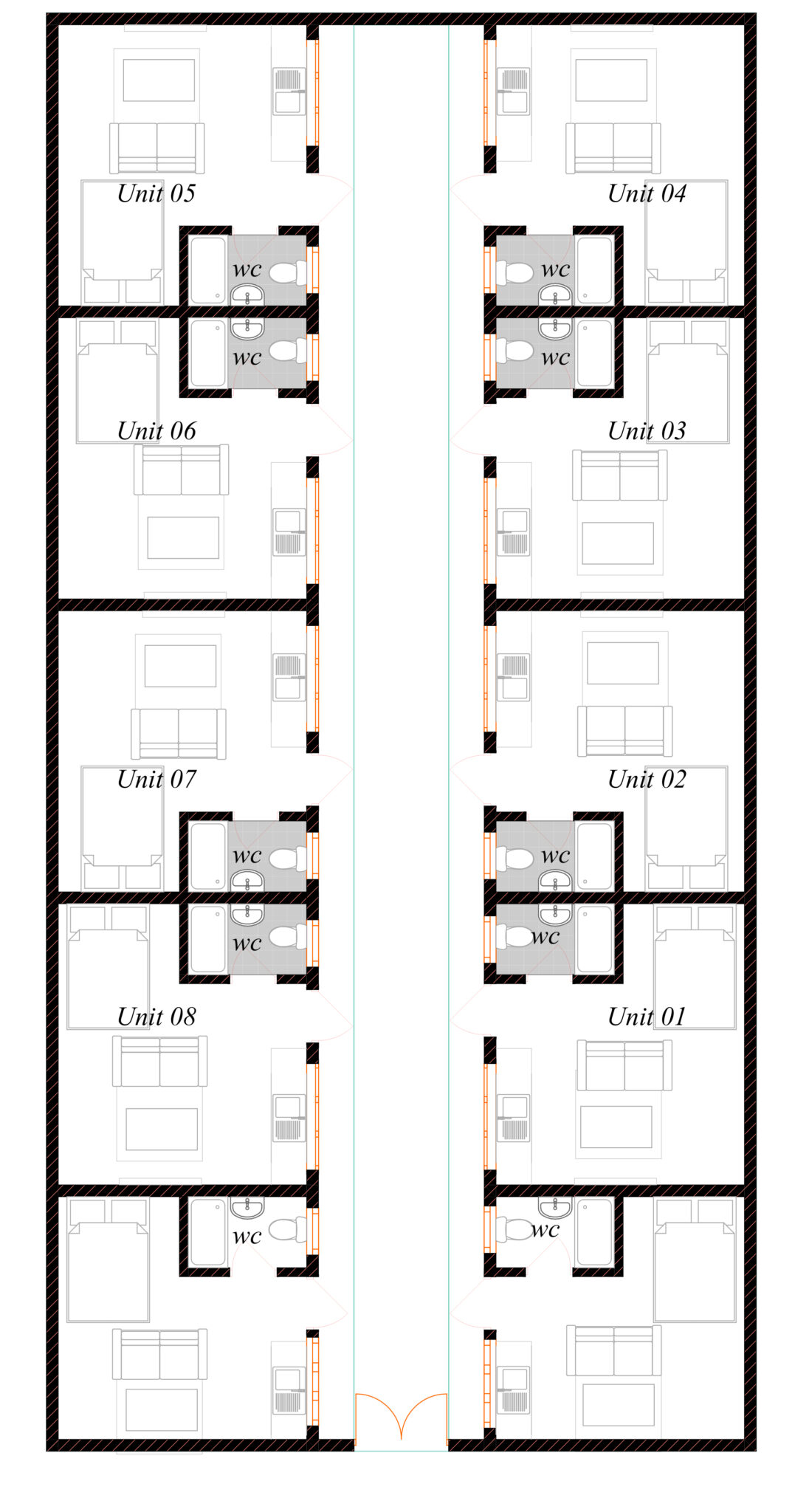 Bedsitter Units on a 40 x 80 plot (plan with measurement)