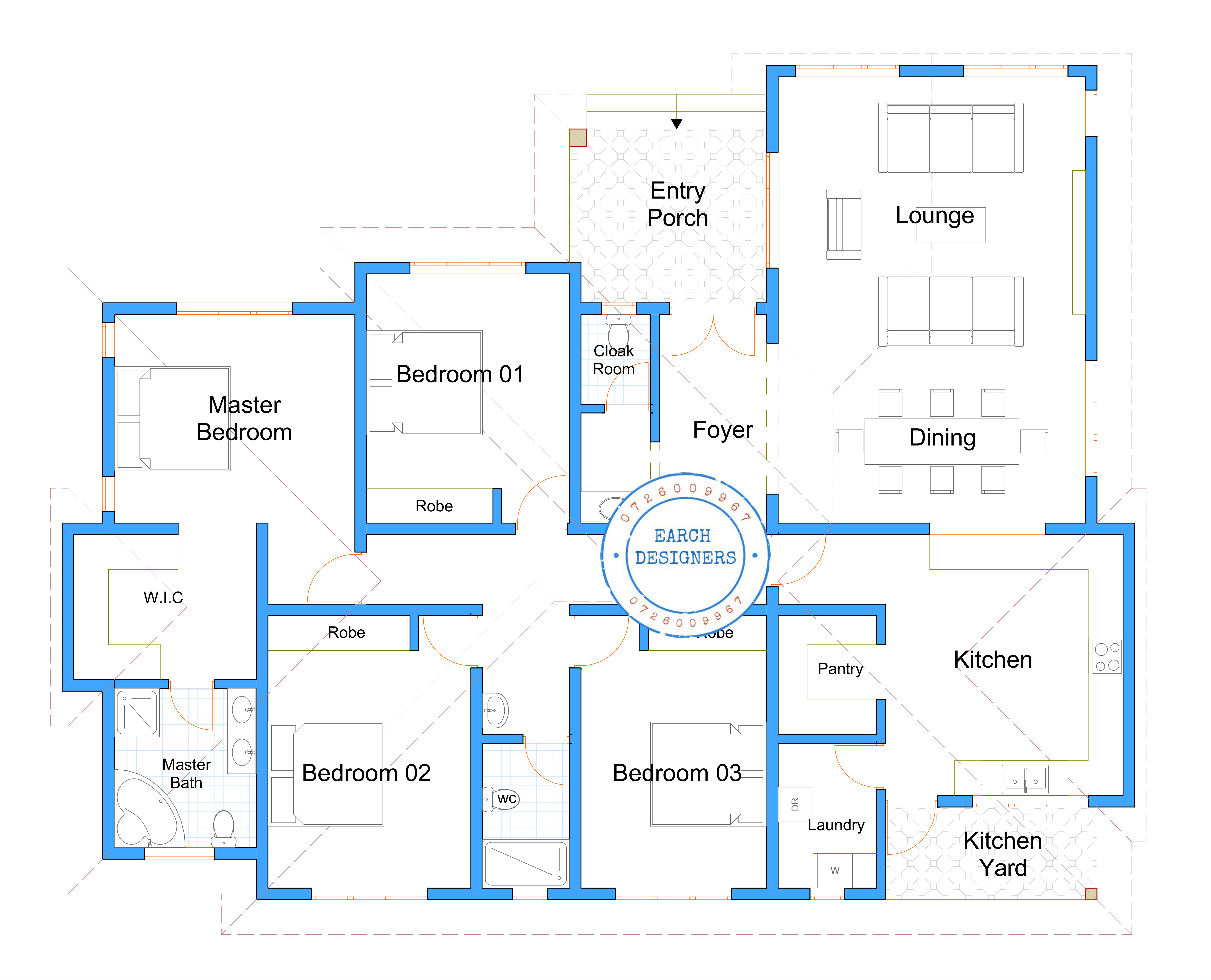 4 bedroom Bungalow plan with measurements