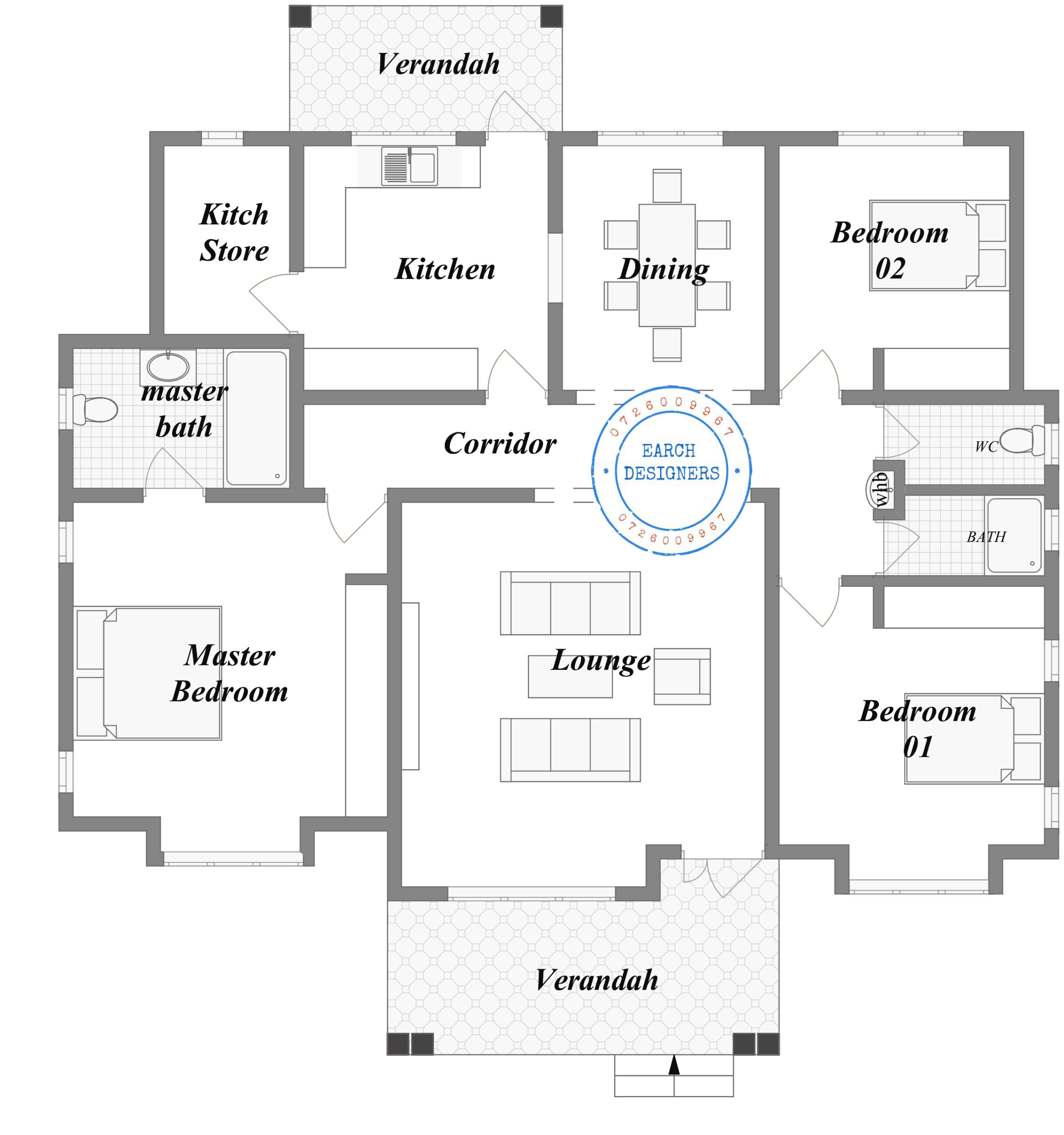 simple 3 Bedroom Bungalow plan