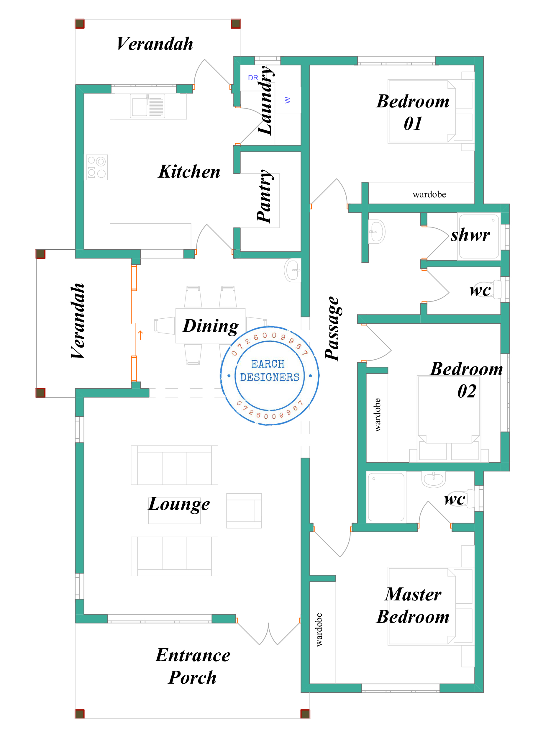 3 Bedroom Bungalow plan with measurements