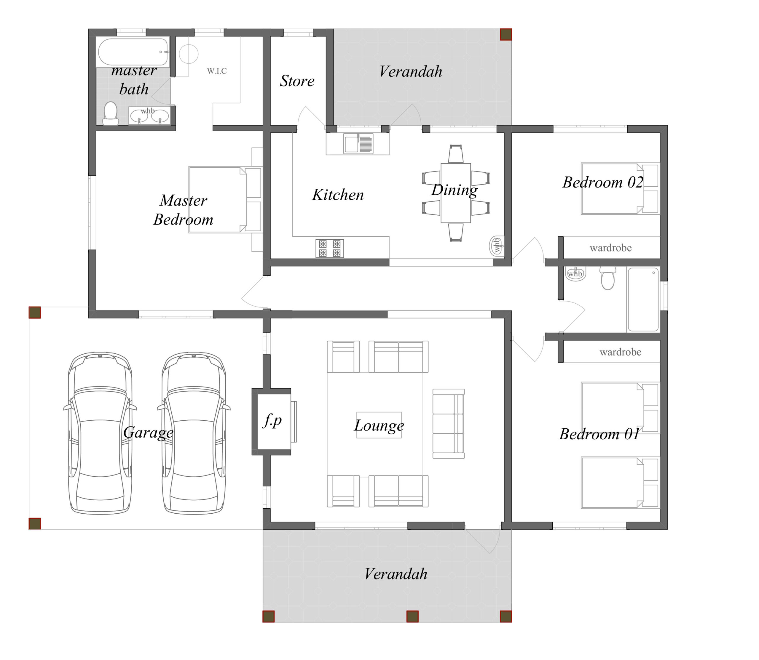 3 bedroom Bungalow Floor layout (plan with measurement)