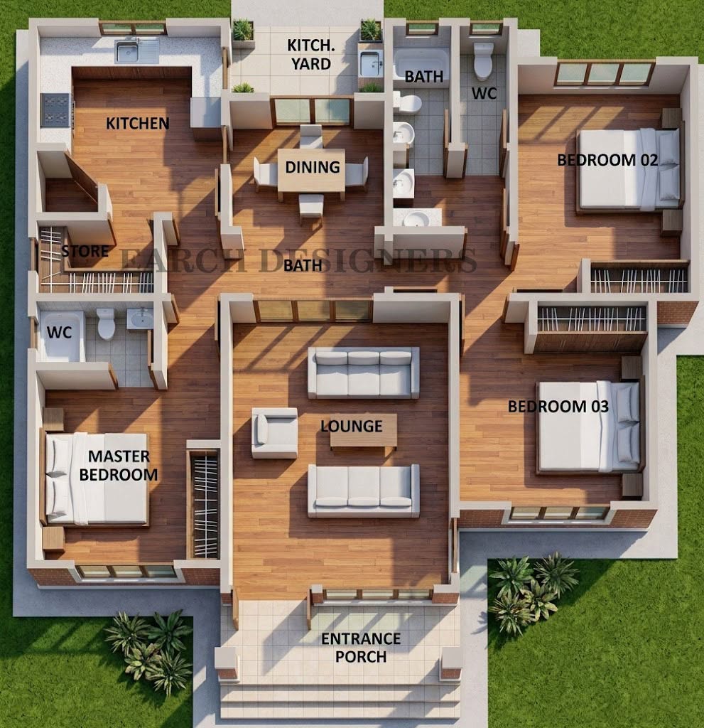 3 Bedroom House Floor Plan with Measurement